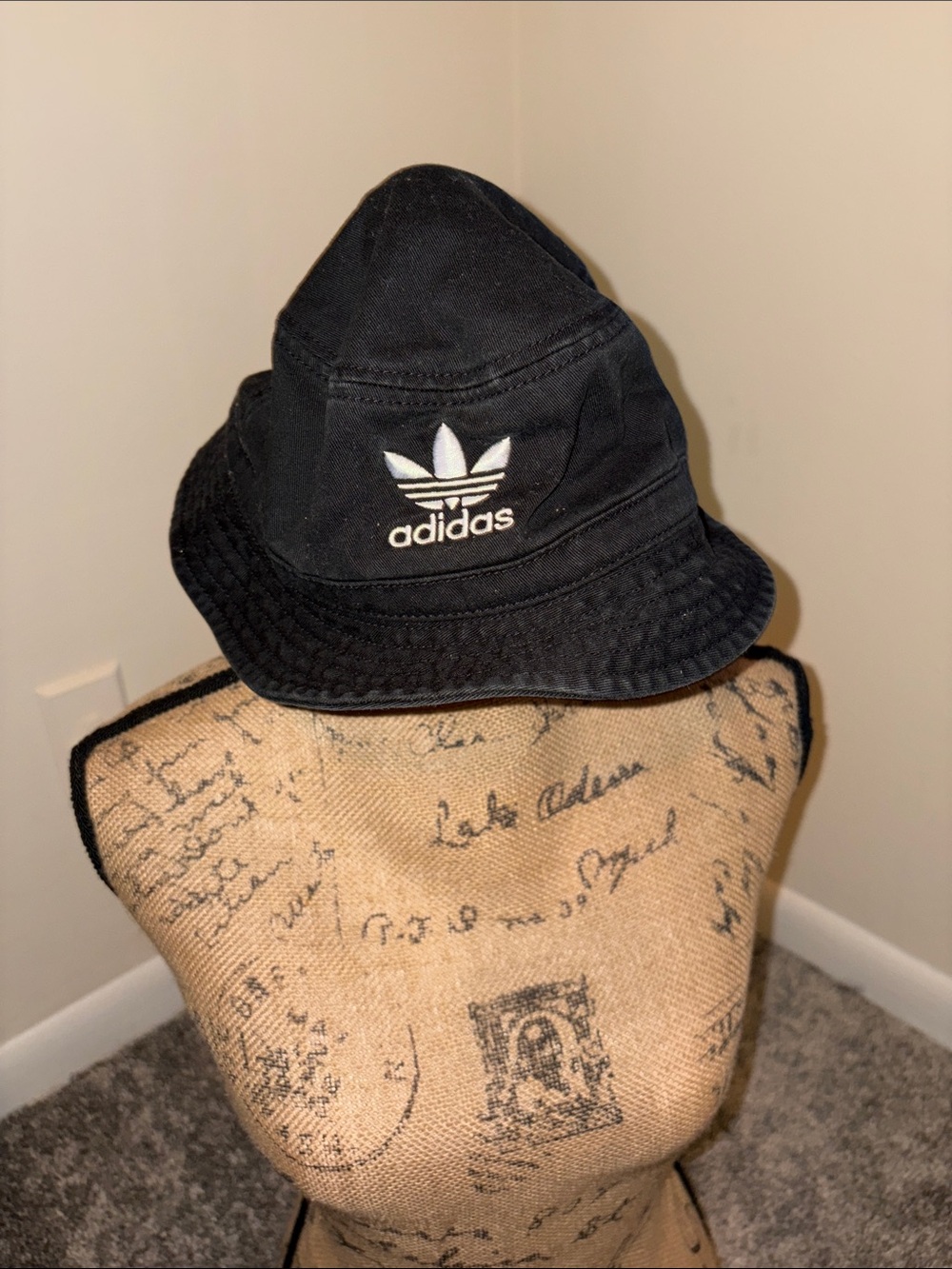 Adidas Black Bucket Hat with White Trefoil Embroidery
